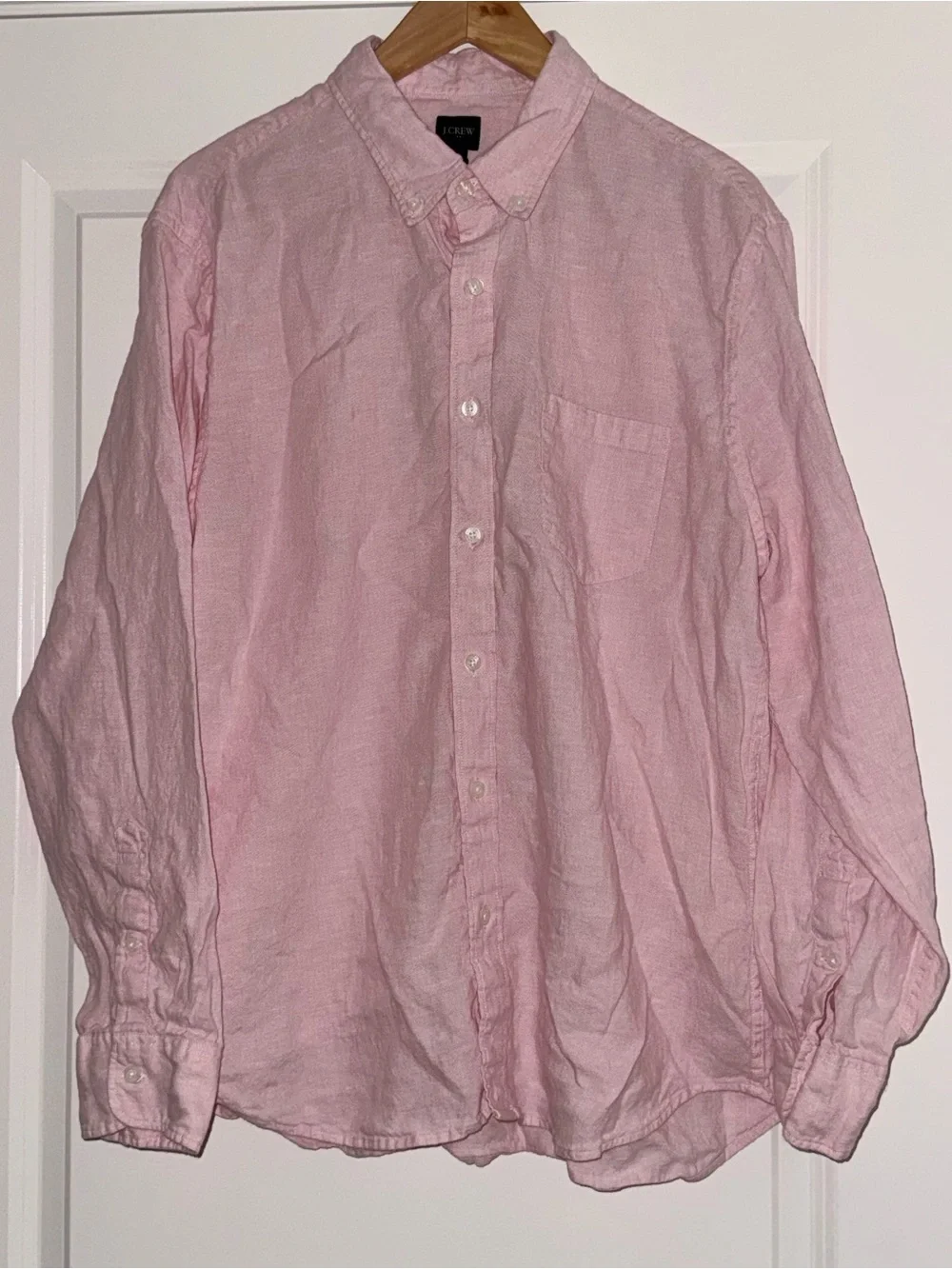 J Crew Men's XL light Pink Linen Cotton Button-down Long Sleeve Shirt Slim Fit